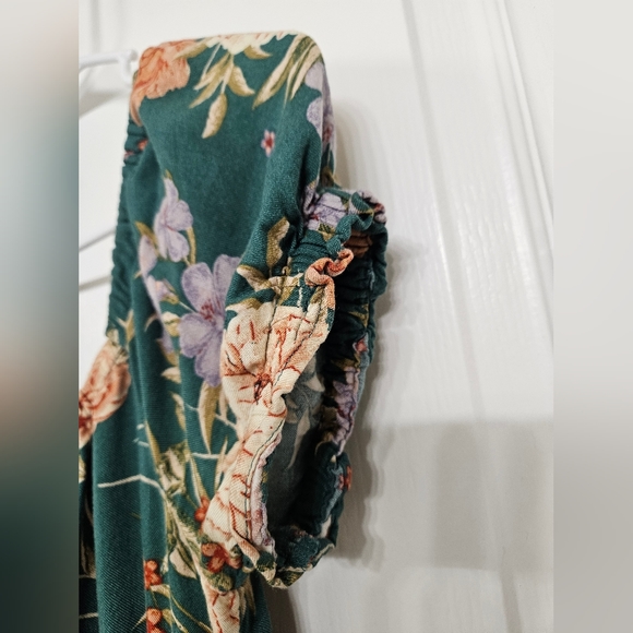 American eagle small green floral spring short sleeve elastic waist romper - Picture 8 of 10